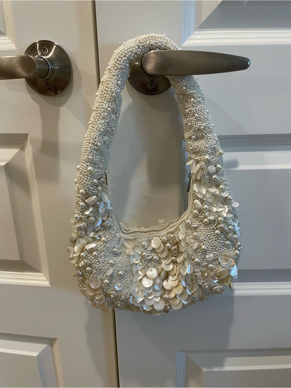 NWOT Embellished Ivory Pearl Shoulder Bag